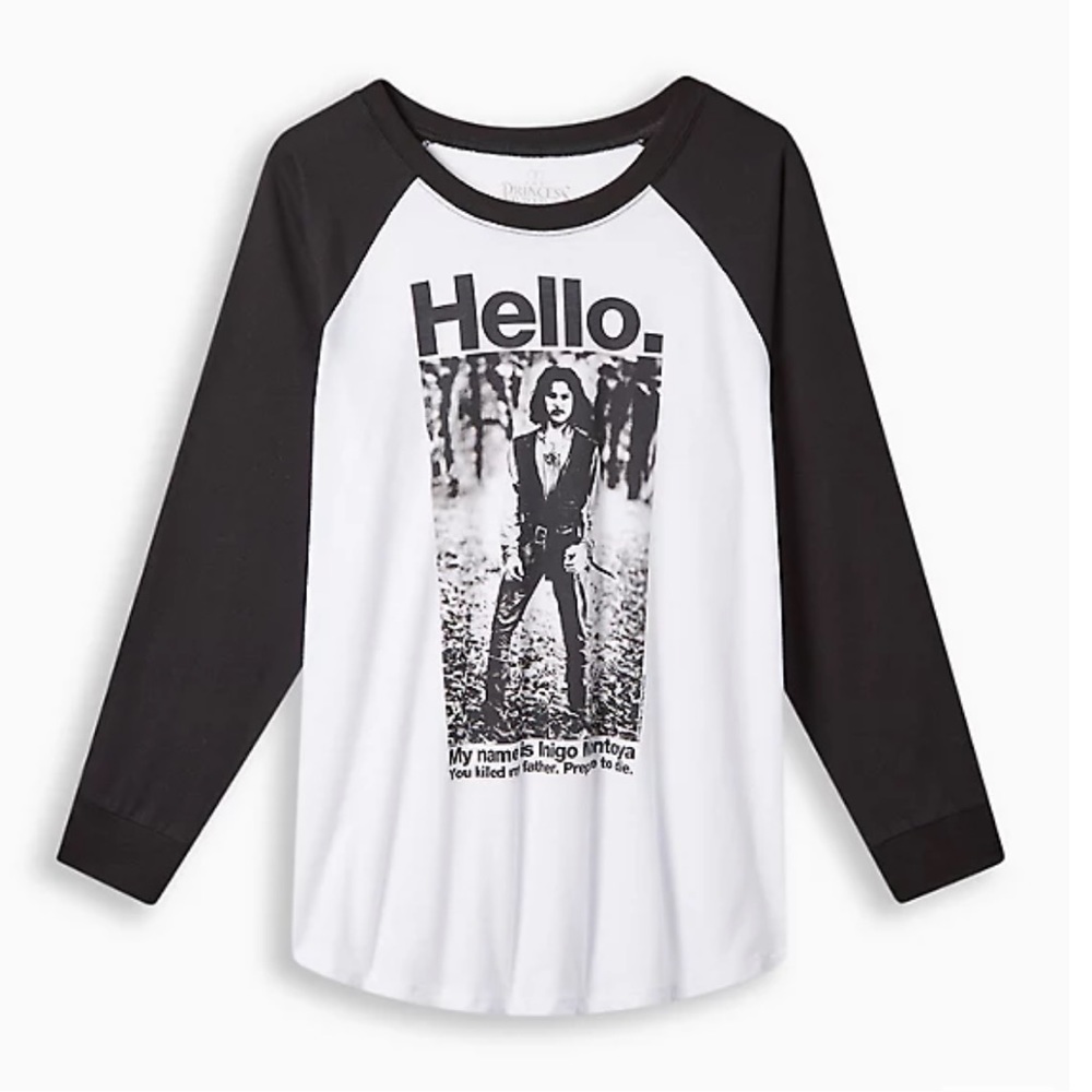 TORRID PRINCESS BRIDE CREW NECK LONG SLEEVE RAGLAN 2X BLACK WHITE NWT